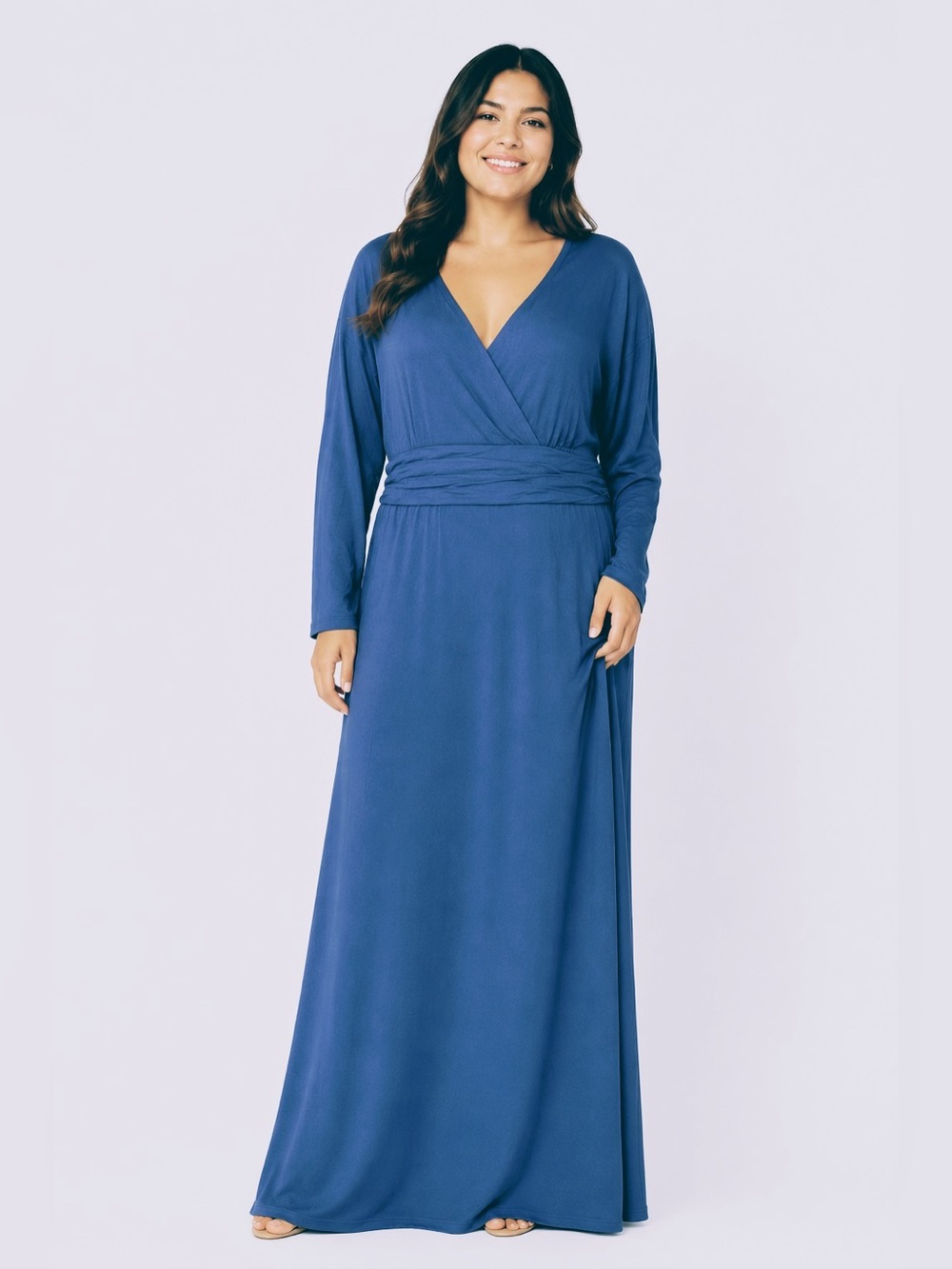 NWT Wrap-Style Long Sleeve Maxi Dress Flowy in Blue, 4XL
